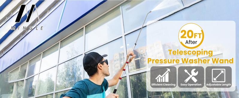 M MINGLE Telescoping Pressure Washer Wand 20 Feet Aluminum with 2 Extension Wands, 5 Spray Nozzle Tips, 2 Couplers & Support Belt, 4000 PSI, ChristmasGift