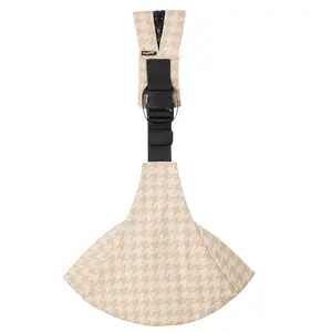 Khaki Houndstooth Baby Sling Carrier in Cotton Linen with Padded Leg Support
