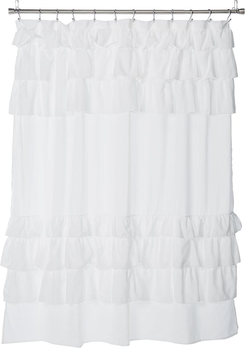 Grace Ruffled Shower Curtain, Solid Cottage Top Shower Curtains for Bathroom, 72 X 72, White