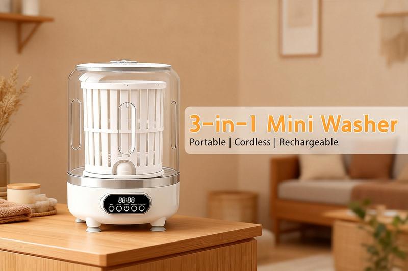 【Latest Products】Mini Washing Machine (Green), Rechargeable Portable Underwear Washing Machine, 3L Extra Large Capacity, Suitable for Travel,Apartment,Camping
