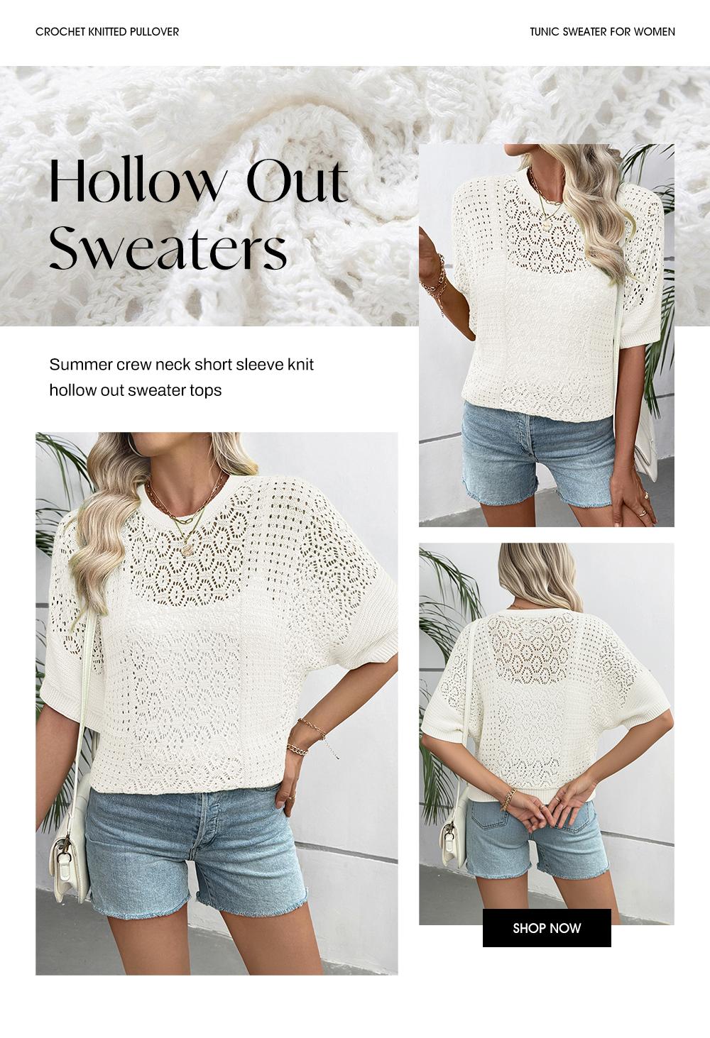 EVALESS Women's Crochet T Shirts Tops Crew Neck Short Sleeve Hollow Out Lace Lightweight Casual Knitwear Sweater Top 2026 Womenswear Springtok Summer Outfits