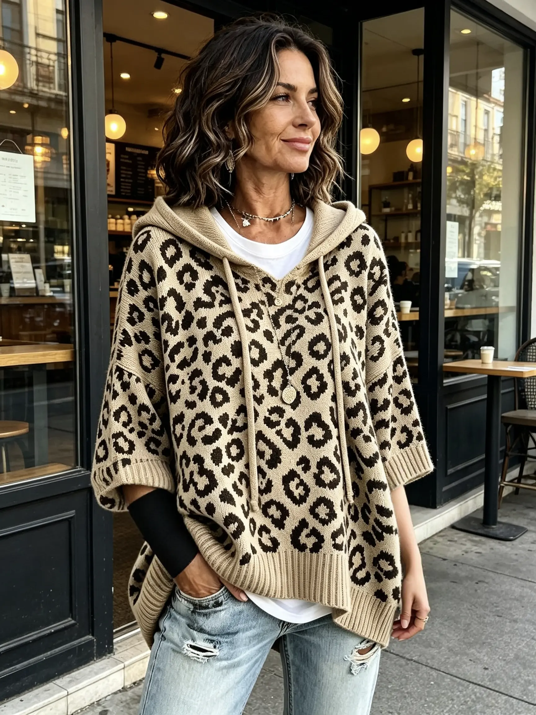 Women’s Leopard Print Hoodie, Classic Drawstring Sweatshirt with Loose Comfortable Fit, Trendy Fall Winter Pullover for Curvy Women Commute Daily Wear