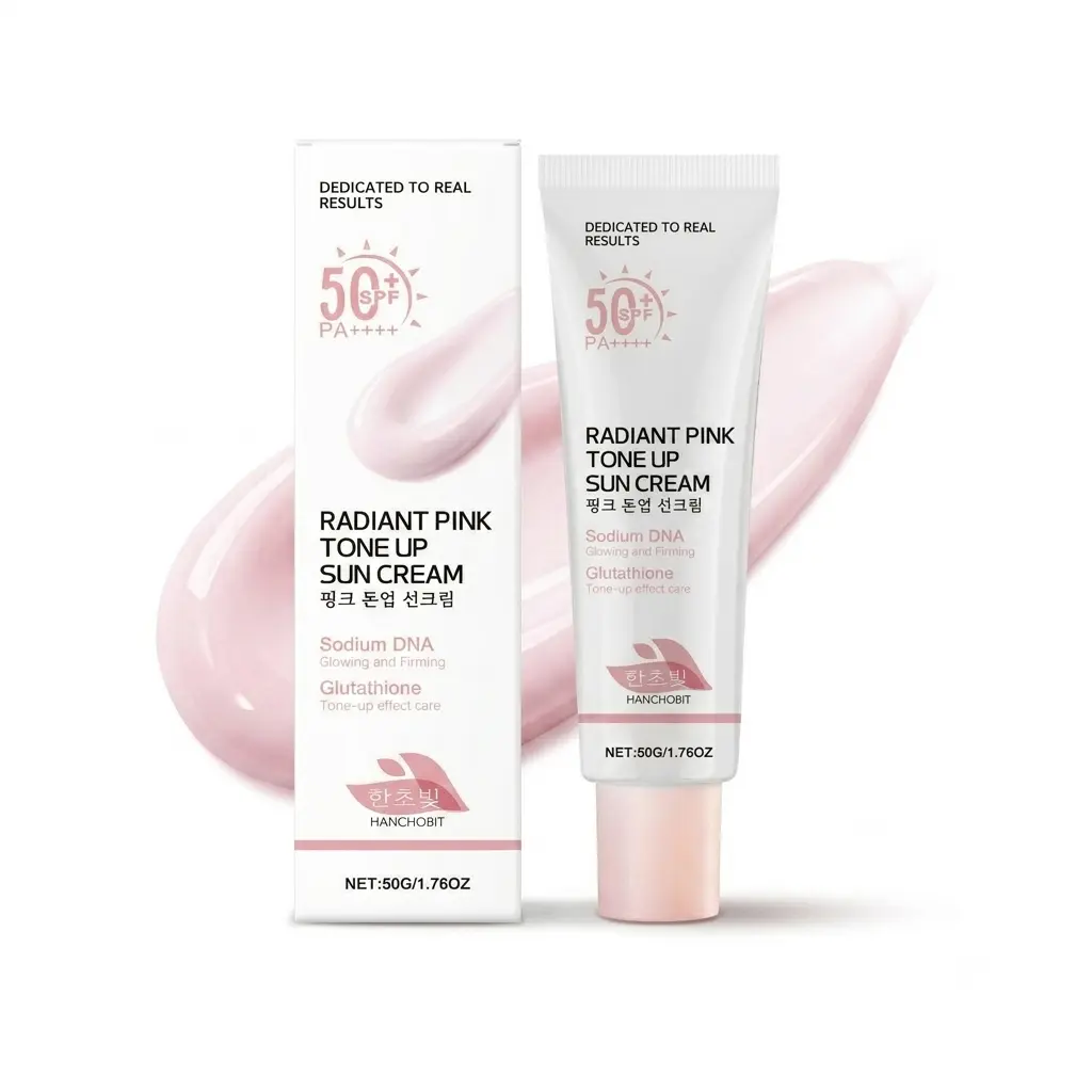 Hanchobit Tone Up Facial Sunscreen Moisturizer - SPF 50+ PA++++, Glutathione-Infused, Fast-Absorbent for Adults, Hydrating, Brightening, Even Skin Tone, Radiant Pink Complexion, All Skin Types, Facial Sunscreen & Sun Care