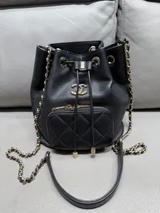 Pre-owned CHANEL Business Affinity Drawstring Bucket Bag Quilted Caviar Small