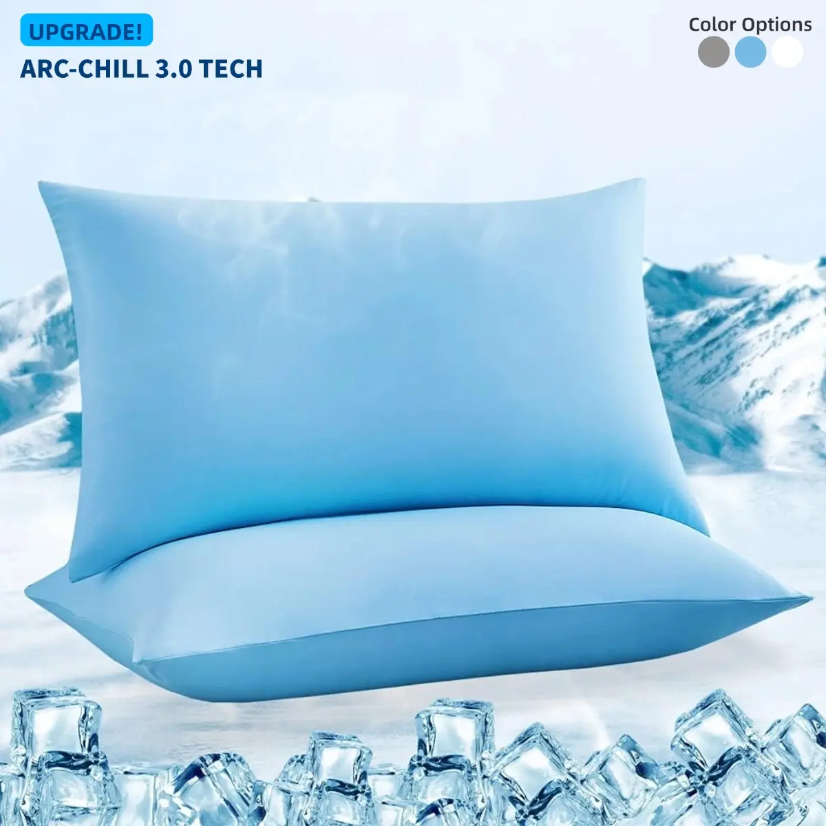 Elegear 2-Piece Arc-Chill3.0 Cooling Pillowcases - Silky Smooth Skin & Hair Care, Anti-Static, Breathable, Hidden Zip Safety, Night Sweats Relief, Multi-Size Solid Colors, Durable Bedding Accessories for Hot Sleepers