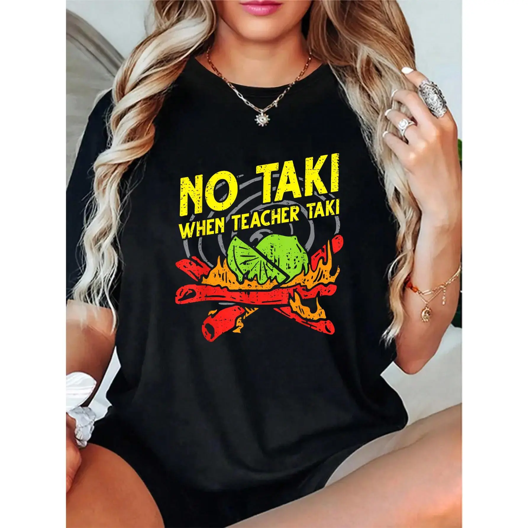 Unisex 100% Cotton “No Taki When Teacher Taki” Funny Education Classroom Teacher T-Shirt for Men & Women – “Smile More Worry Less” T-Shirt – Short Sleeve Tee