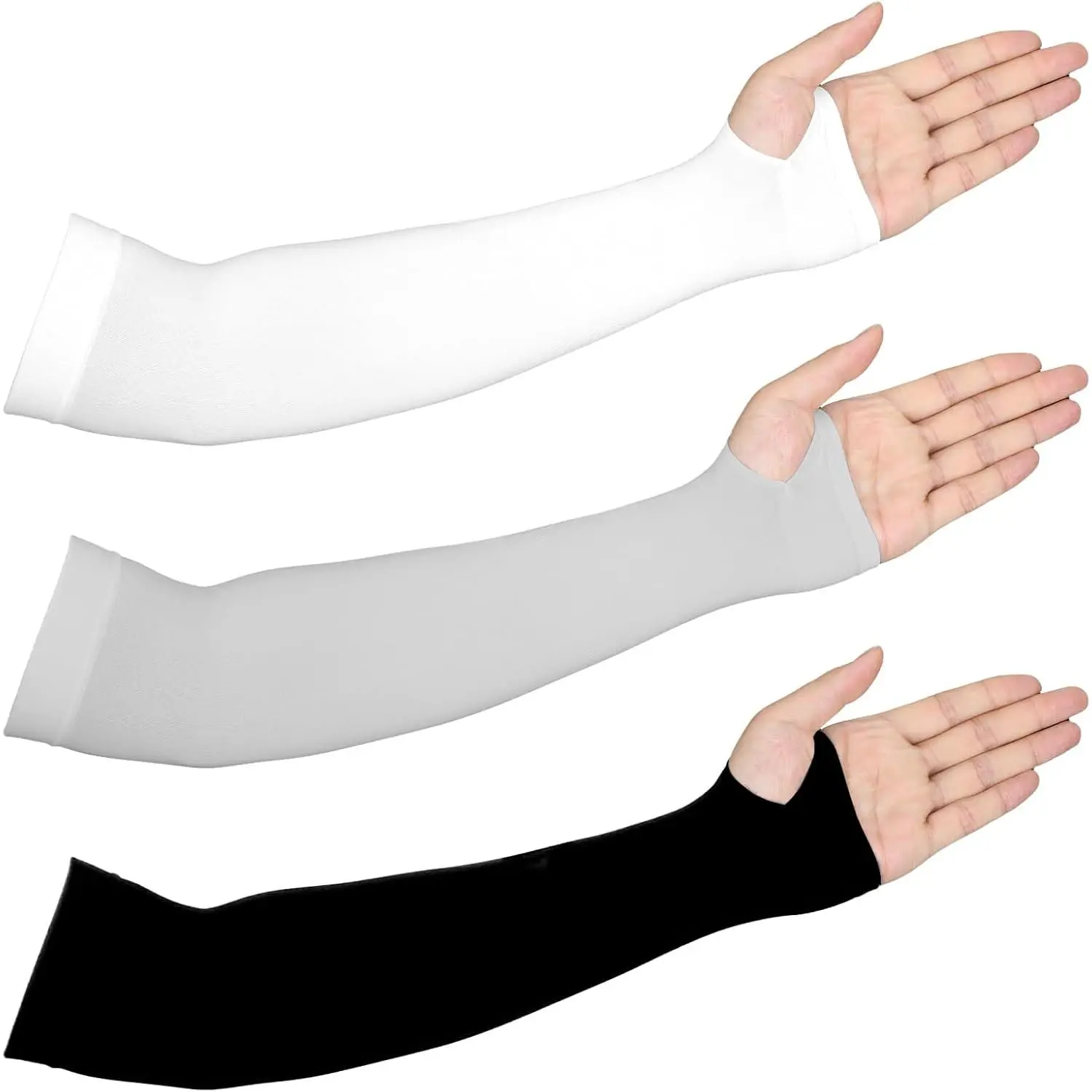 Arm Sleeves with Thumb Hole 1 Pack Uv Arm Sleeves with Thumb Holes Protection Ice Silk Cooling Sleeve 3 Colors Sun UV Protection Arms Warmers Tattoo Cover for Outdoor Sports Cycling Hiking