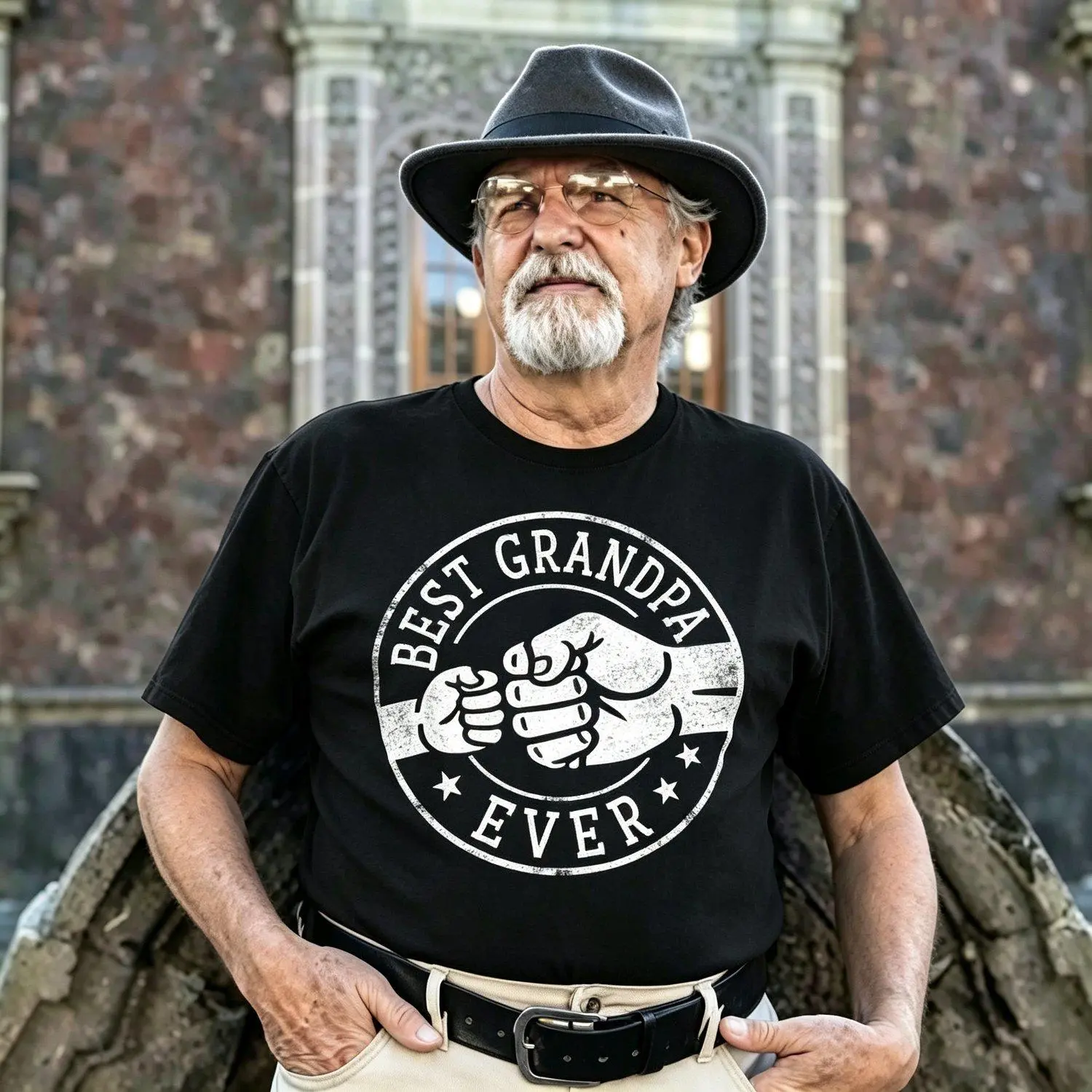 Best Grandpa Ever Fist Bump Circle Emblem Printed Design Unique Grandpa TShirt Stylish Comfortable Casual Tee For Men And Women