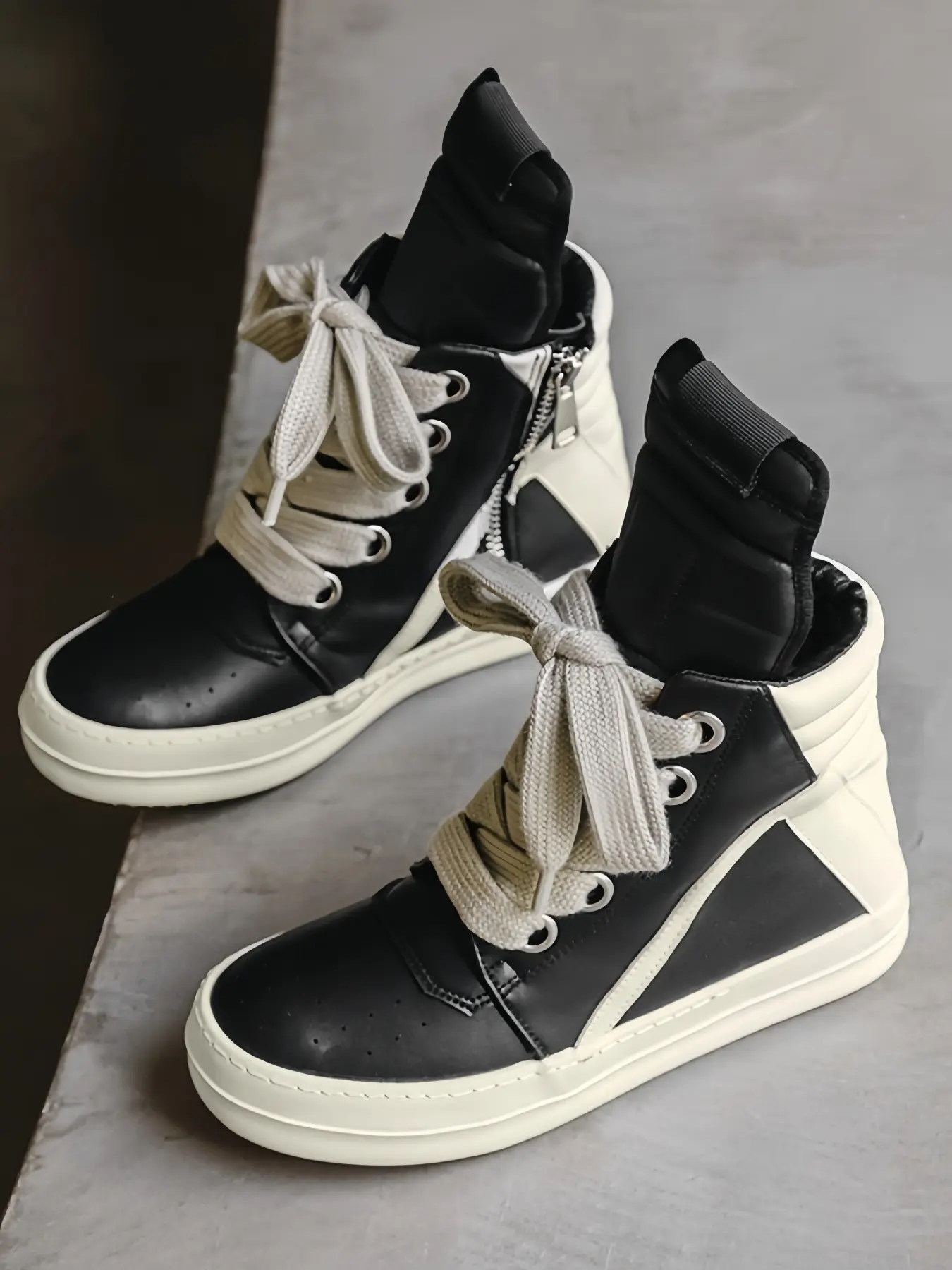 Men's High Top Sneakers, Walking Shoes, PU Leather Upper, Colorblock Design, Thick Sole, Anti-Slip, Breathable Lining, Casual All-Season Shoes, All Seasons Sneaker