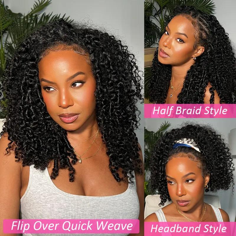 [HOT] Burmese Curly Wig 100% Human Hair Wigs For Women 200% Density Brazilian Half Glueless Wig Human Hair Ready to Wear 3 IN 1 Half Wig With Drawstring Curly Half Wig On Sale
