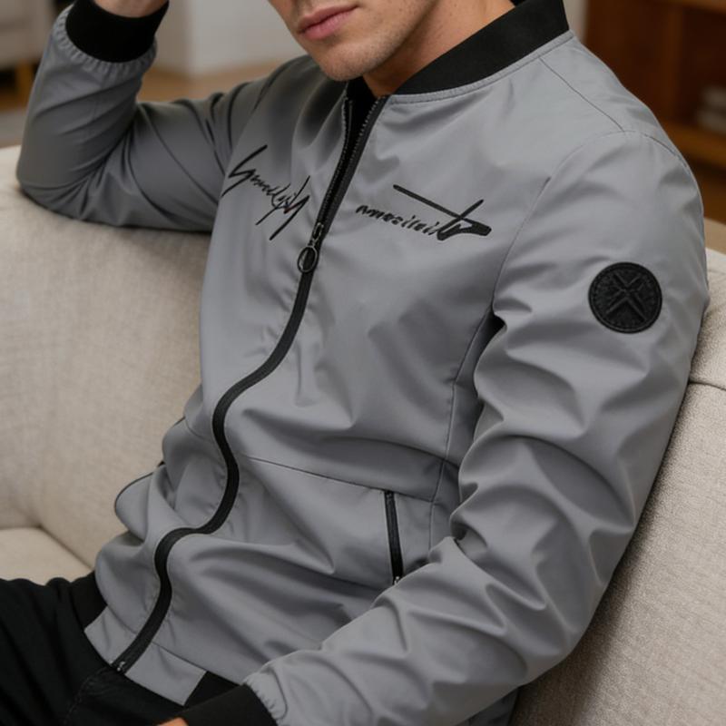 Men's letter embroidered casual bomber jacket for everyday life, home, outdoor, work and leisure.Men's jacket, men's loose outdoor cycling casual fashion jacket, the jacket is designed in solid color, suitable for mature men fits