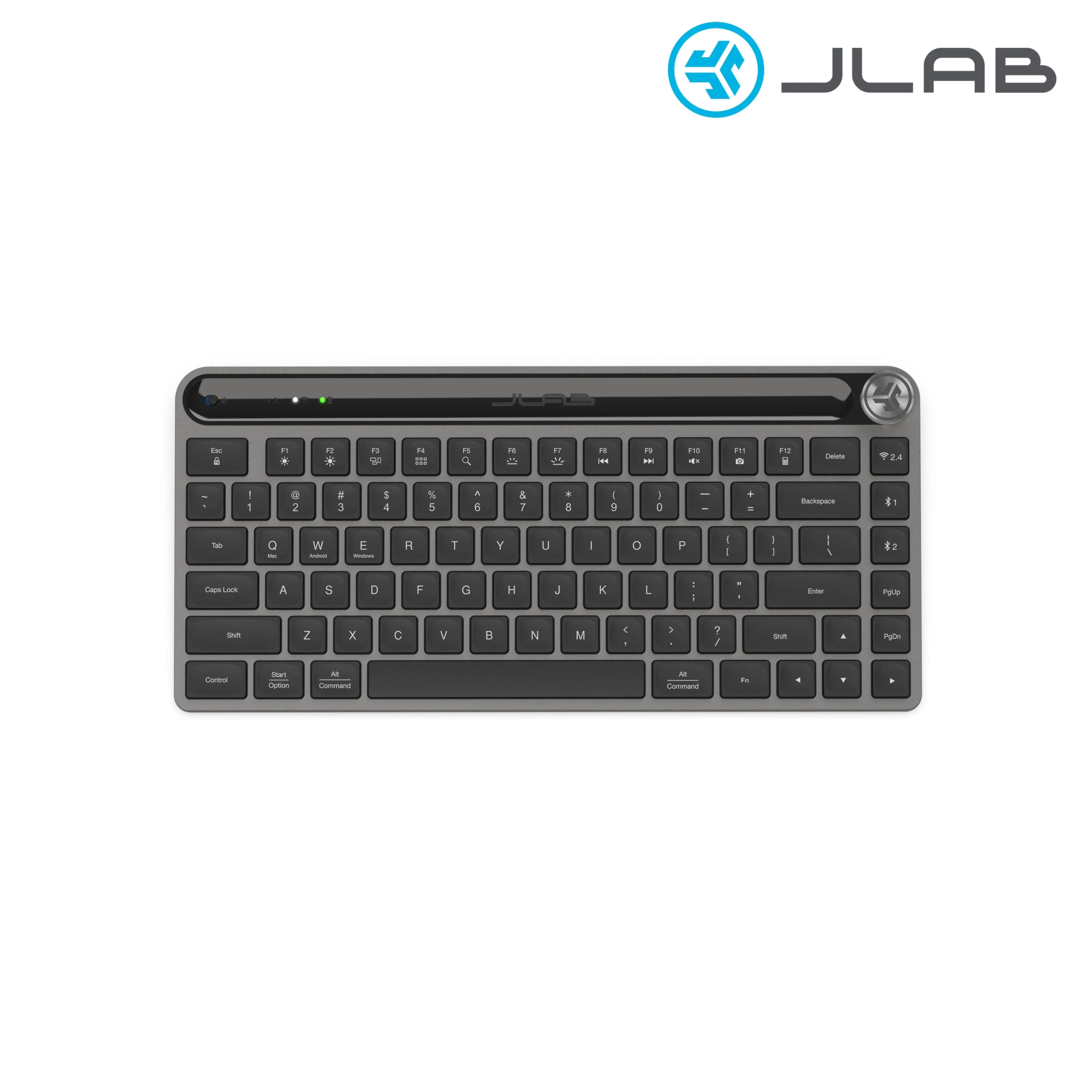 JLab Epic Mini Wireless Computer Keyboard 84 Keys Bluetooth USB-C Dongle Illuminated Keys Custom Profiles Mac Windows Android Smart Media Knob Rechargeable Battery