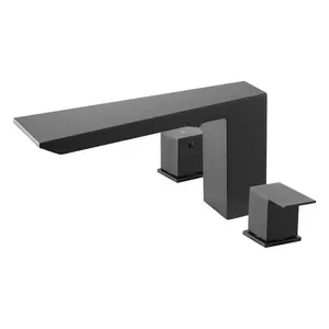 Roman Tub Faucet Set With Two Handles, Deck-Mount Waterfall Bathtub Faucet For Pet Washing, Baby Care And Adult Bathing, Matte Black Stainless Steel, 3-Hole Waterfall Configuration, Modern Vanity Fixture