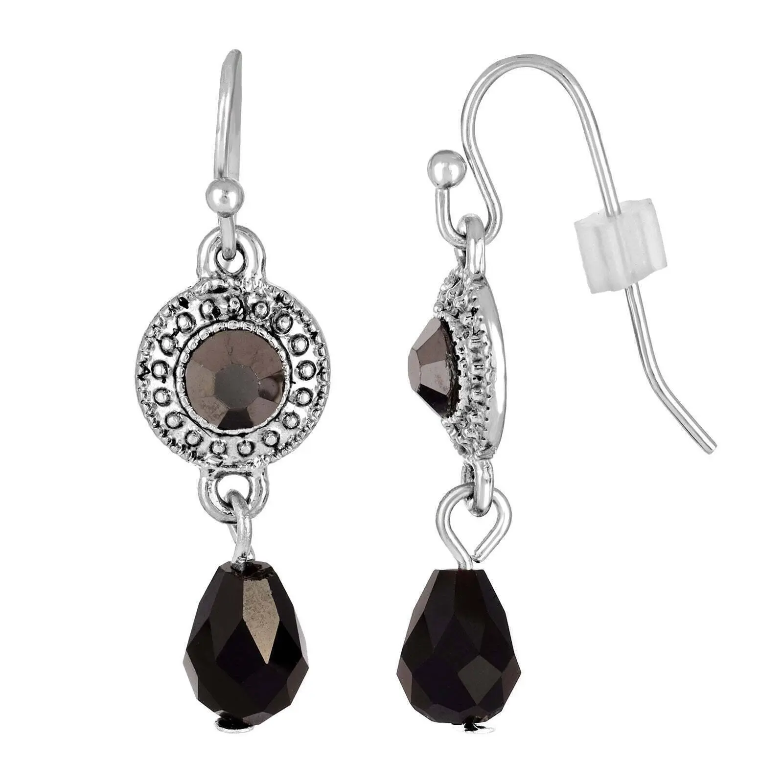 Hematite Crystal Black Faceted Teardrop Earrings