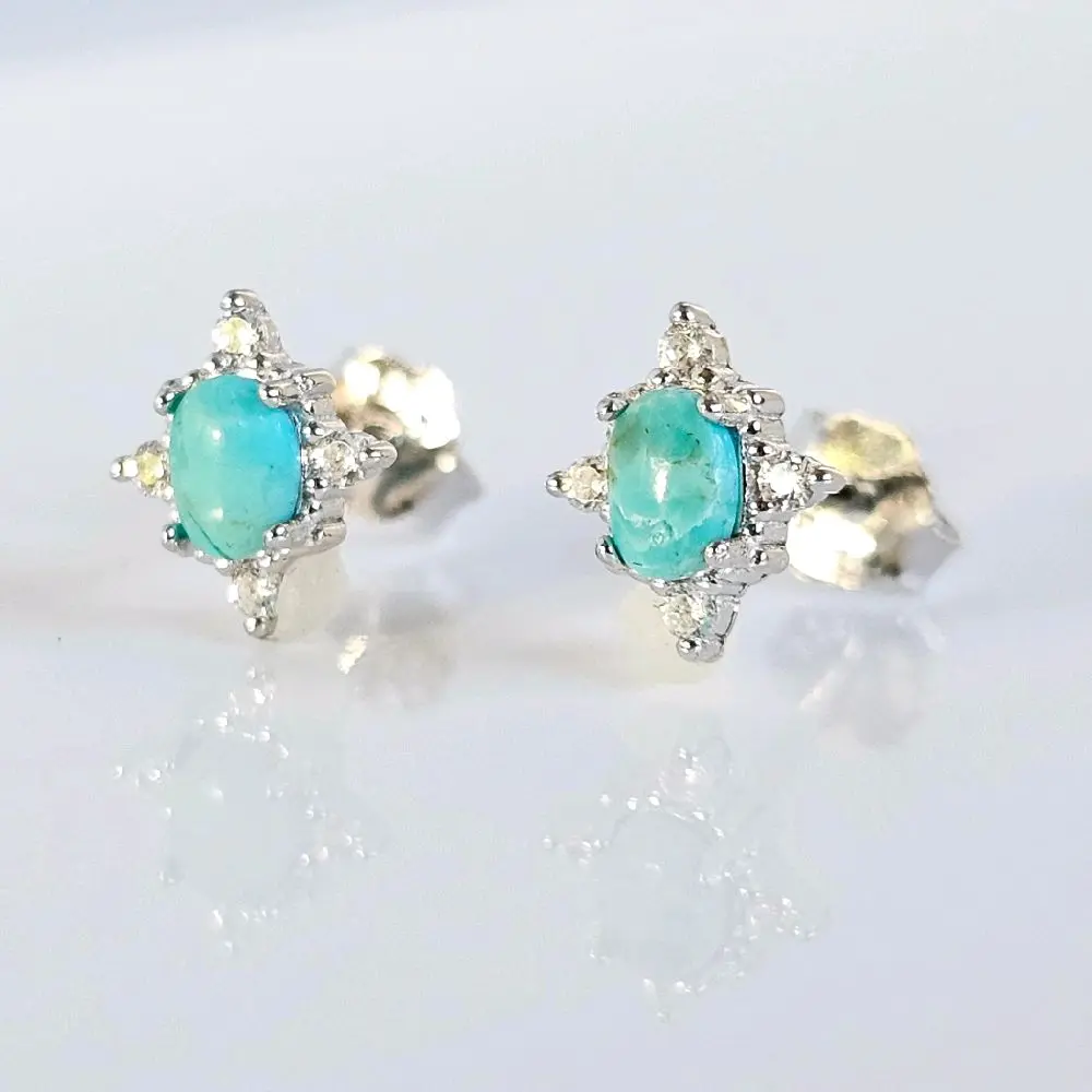 Starburst Genuine Turquoise Stud Sterling Silver Earrings Starburst Genuine Turquoise Stud Sterling Silver Earrings