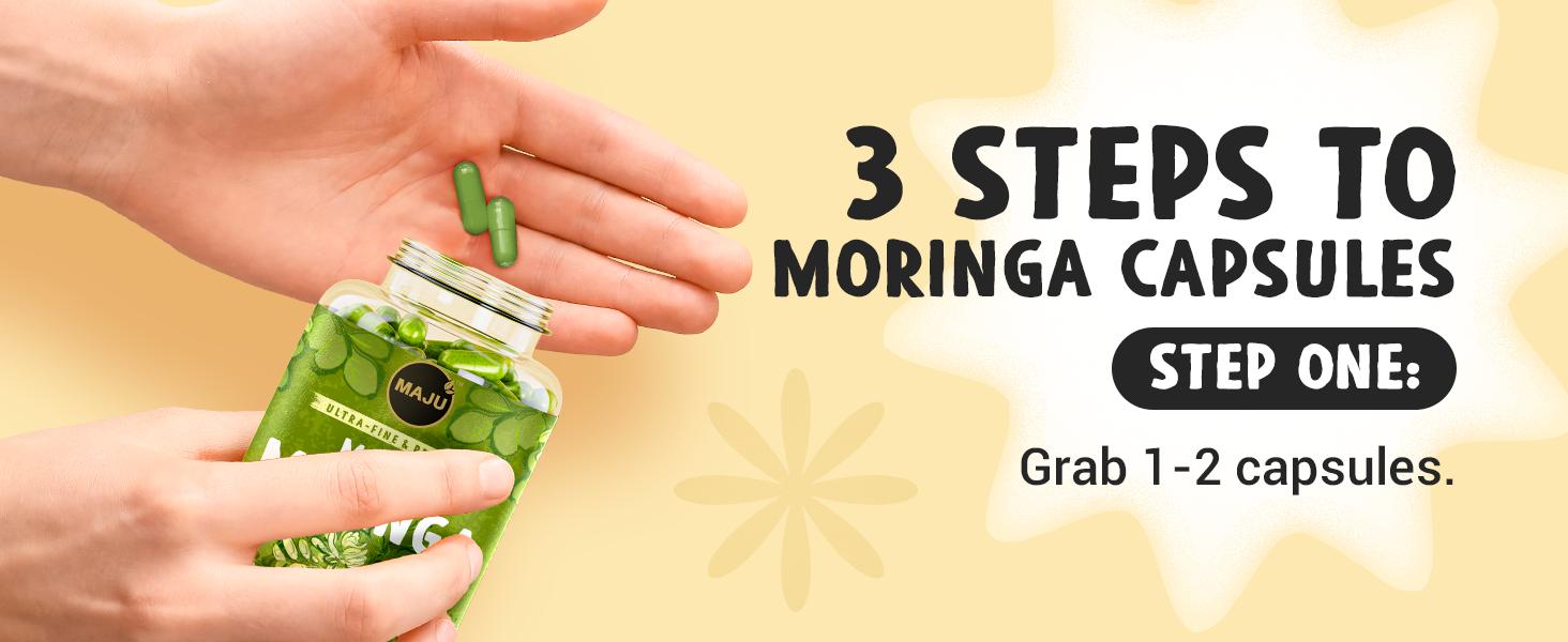 MAJU Moringa Capsules (90ct) - Organic, Non-GMO, Raw, Leaves Hand Picked from the Drumstick Tree and Shade-Dried, Natural Healthcare Dietary Fitness Antioxidant Rich Supplement High Potency Supplement