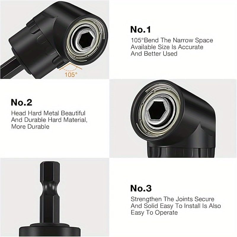 Right Angle Drill Attachment Set 360° Rotatable Socket Adapters 2 Hex Shank Drill Adapters 90° Bevel Drill Bits Included for Precision Drilling