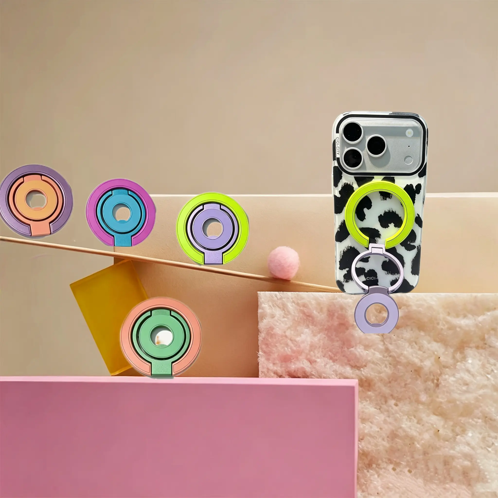 Gradient Color Magnetic Phone Grip Holder - Adjustable Folding Stand, Dual-Sided Magnets, 360° Free Rotation, Multi-Function Phone Kickstand, Decorative Phone Accessory, Quick Installation & Detachment, Suitable for iPhone, Samsung and All Android phones