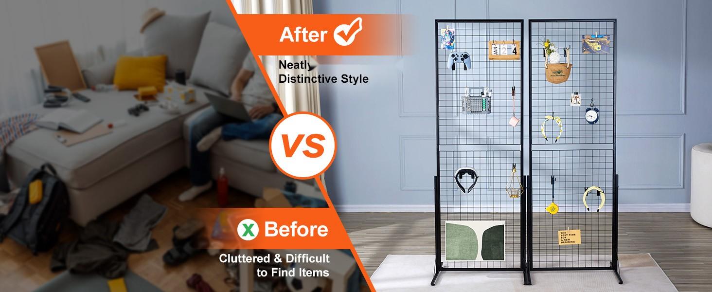 2' x 5.6' Grid Wall Panels Tower, 2 Packs Wire Gridwall Display Racks with T-Base Floorstanding, Double-Sided Gridwall Panels for Art and Craft Shows, Retail Display with Extra Clips and Hooks for Versatile Booths