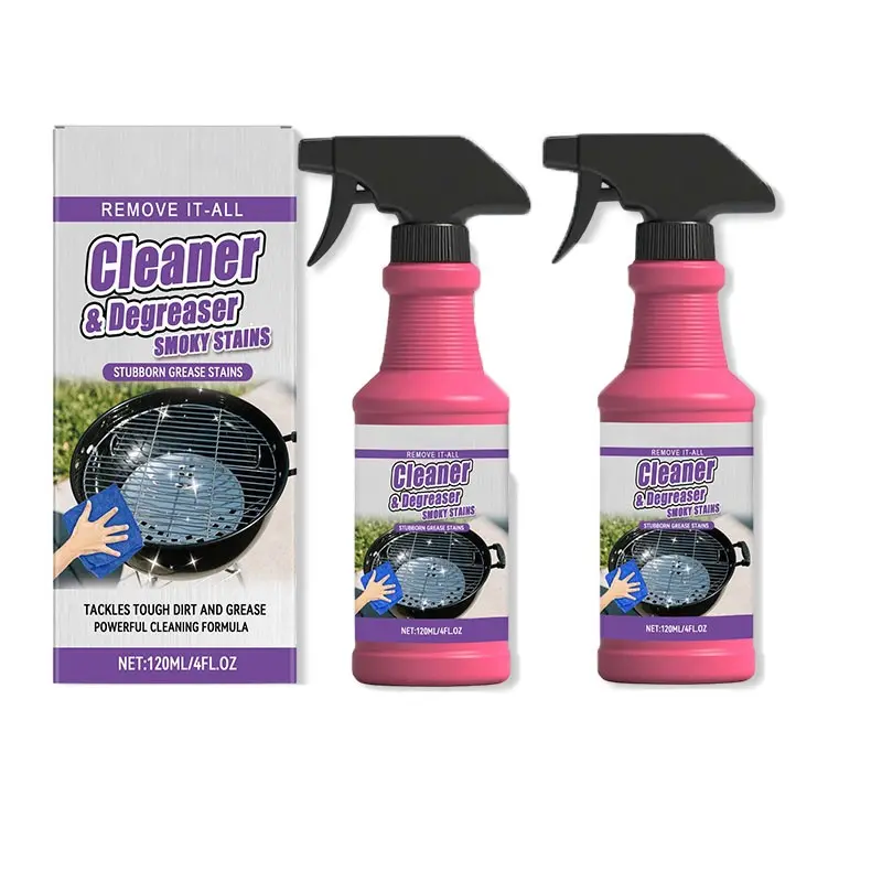 2pcs Fast-Acting Household Grill Cleaner Spray,120ml Fast Acting Grill Degreaser Spray for Outdoor Grills, Heavy Duty BBQ Degreaser for Burnt Food & Stubborn Grease, Grill Fryer Cleaner Cleaning Agent