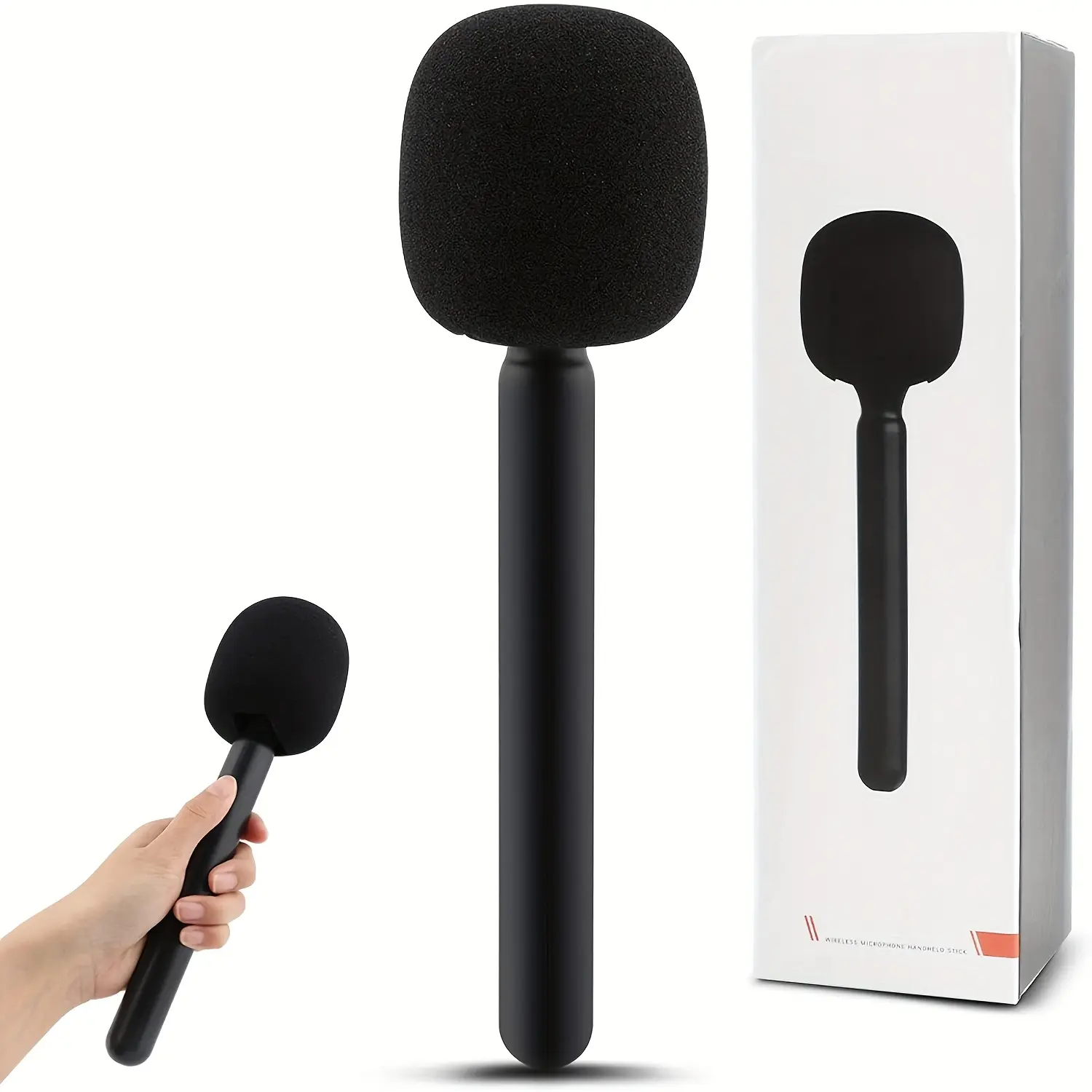 Universal Plastic Handheld Microphone Holder with Sponge Cover, Handheld Stick & 1 Extra Sponge Cover - Lightweight Protection Audio Accessory for Wireless Collar Mics, Ideal for Photography, Interviews (Box-Included)
