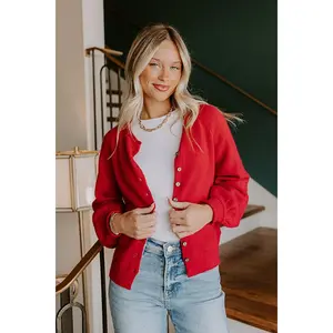 Classic Charm Knit Cardigan in Red
