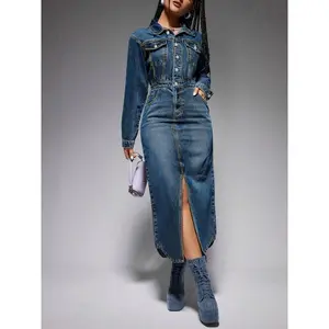 218621# Women's Denim Long Sleeve Dress