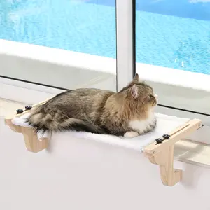 Cat window seat, sturdy cat hammock window seat base, wooden frame, suitable for puppies and large cats, easy to adjust, perfect for cats to sunbathe.
