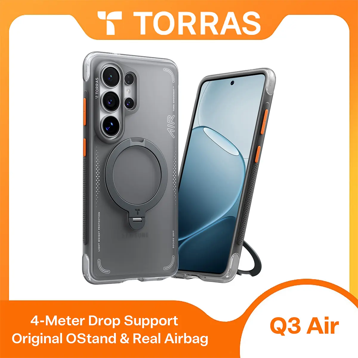 SummerVibes TORRAS Q3Air for Samsung S26Ultra with 360° Ring Stand & Airbag Protection 4-Meter Anti-Fall Shockproof Cover