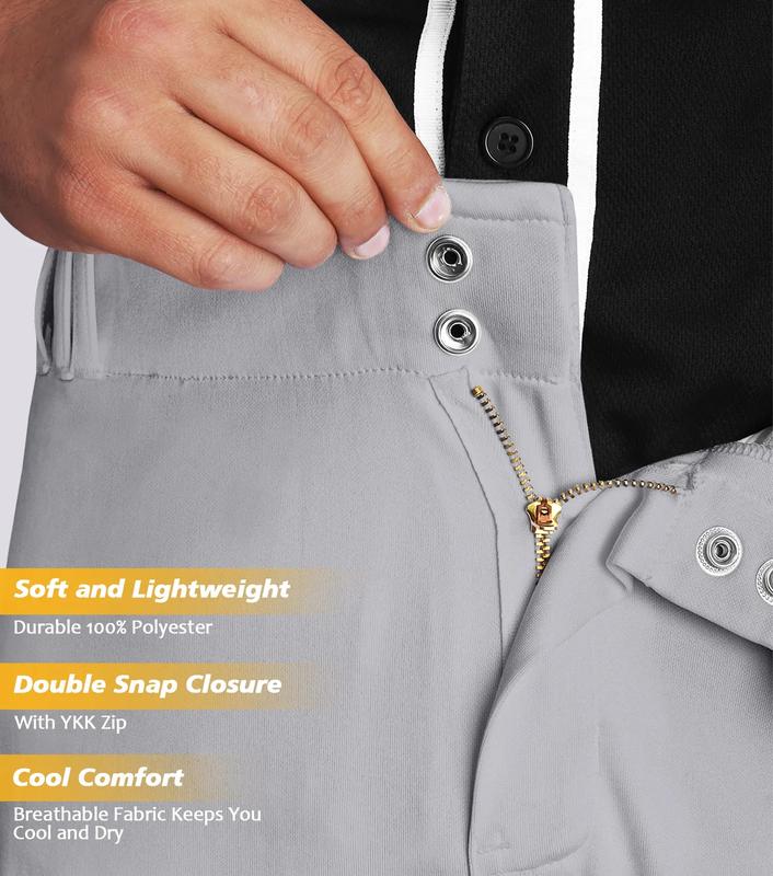 Penveer Full Length Men's Baseball Pants, Open Bottom, Loose Fit Adult Baseball Pants with Adjustable Length (Grey)