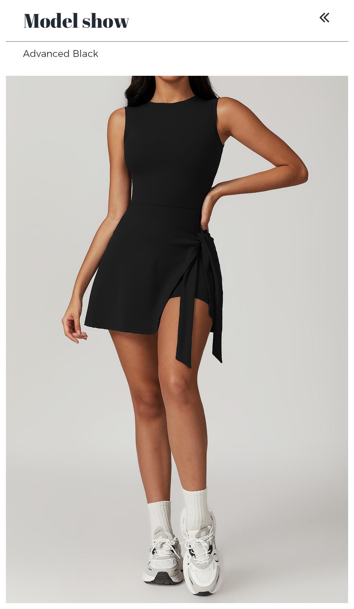 YEOREO Women's Tennis Skirt Sleeveless Yoga Golf Sports Skirt with Ruffle Side Slits Gym Skirt Built-in Shorts Athletic Skort