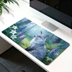 LIVEKEY White Fox Floral Mouse Pad 31.5x15.75in (80x40cm) Reinforced Stitched Edges Anti - Slip Base Smooth Gaming Office Home Large Desk Mat​