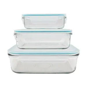 GLASSLOCK Korean Glass Food Container Set - Airtight Lunch Box Meal Prep Containers, 3-Piece Set (400ml, 990ml, 1980ml)
