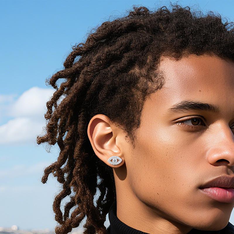 【#E580】Eye-shaped earrings UCCIYO Synthetic Moissanite Earrings For Women 925 Sterling Silver Stud Earring Men Hip Hop Jewelry Couple Gift Halloween