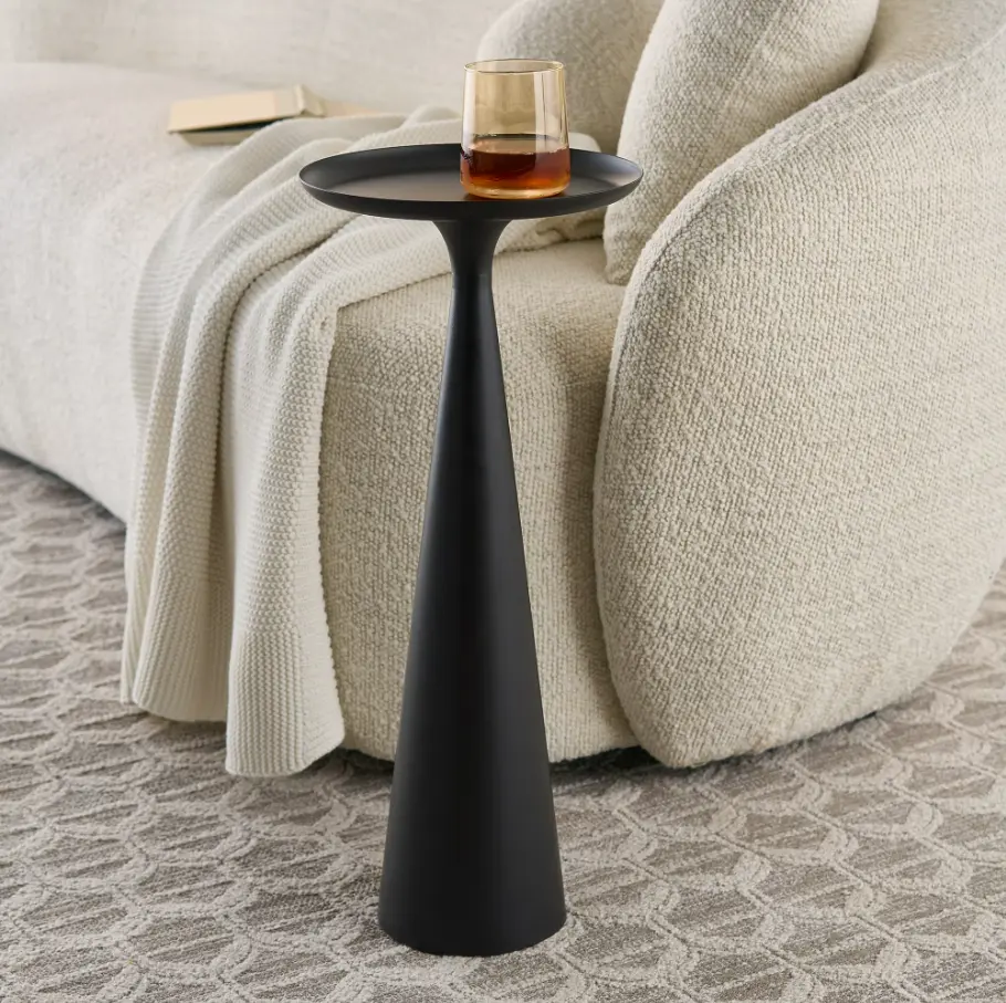 Modern Black Drink Table, 10" x 10" Compact Accent Table with Steel Frame, 24" Tall
