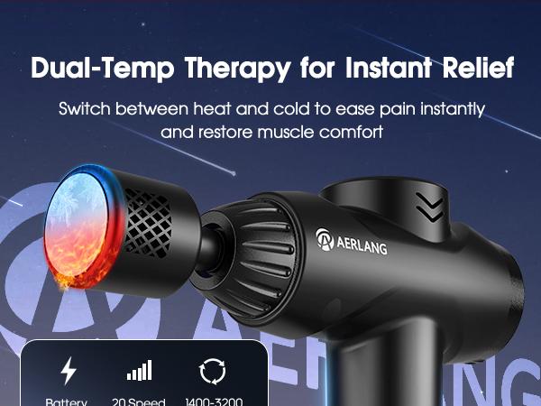 AERLANG Massage Gun with Heat and Cold Deep Tissue Percussion Massager for Pain Relief 7 Interchangeable Heads & LCD Display Travel-Friendly Gift