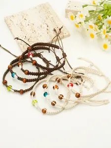 8Pcs Mushroom Friendship Bracelets for Teen Girls Women, Handmade Woven Braided String Bracelet with Wood Beads, Boho Cottagecore Jewelry Set, Adjustable Rope Bracelet for Summer Beach Party Favors