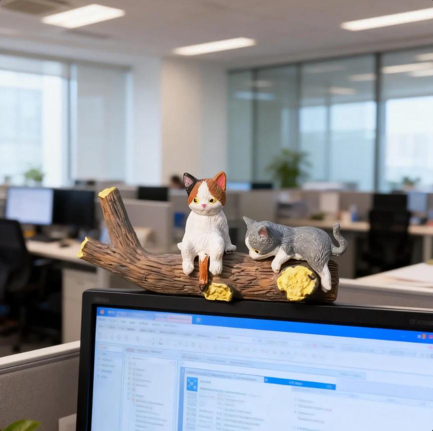 MUNBYN  2026 Mini Cat Desk Figurines Set of 5 Resin Multi-Pose Cute Cartoon-Style Kitty Desk Companions for Home Offices & Cubicles