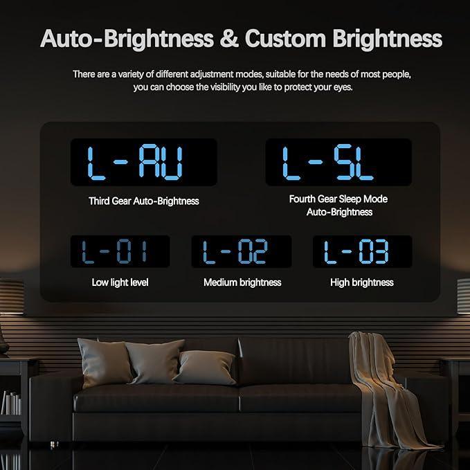 10-Inch LED Digital Wall Clock - Bedroom Alarm Clock with Temperature, Countdown Timer, Auto-Dimming and Snooze Function - 12/24H Display, Modern Design for Home, Office and Dorm | Must-Have for Smart Home Decor