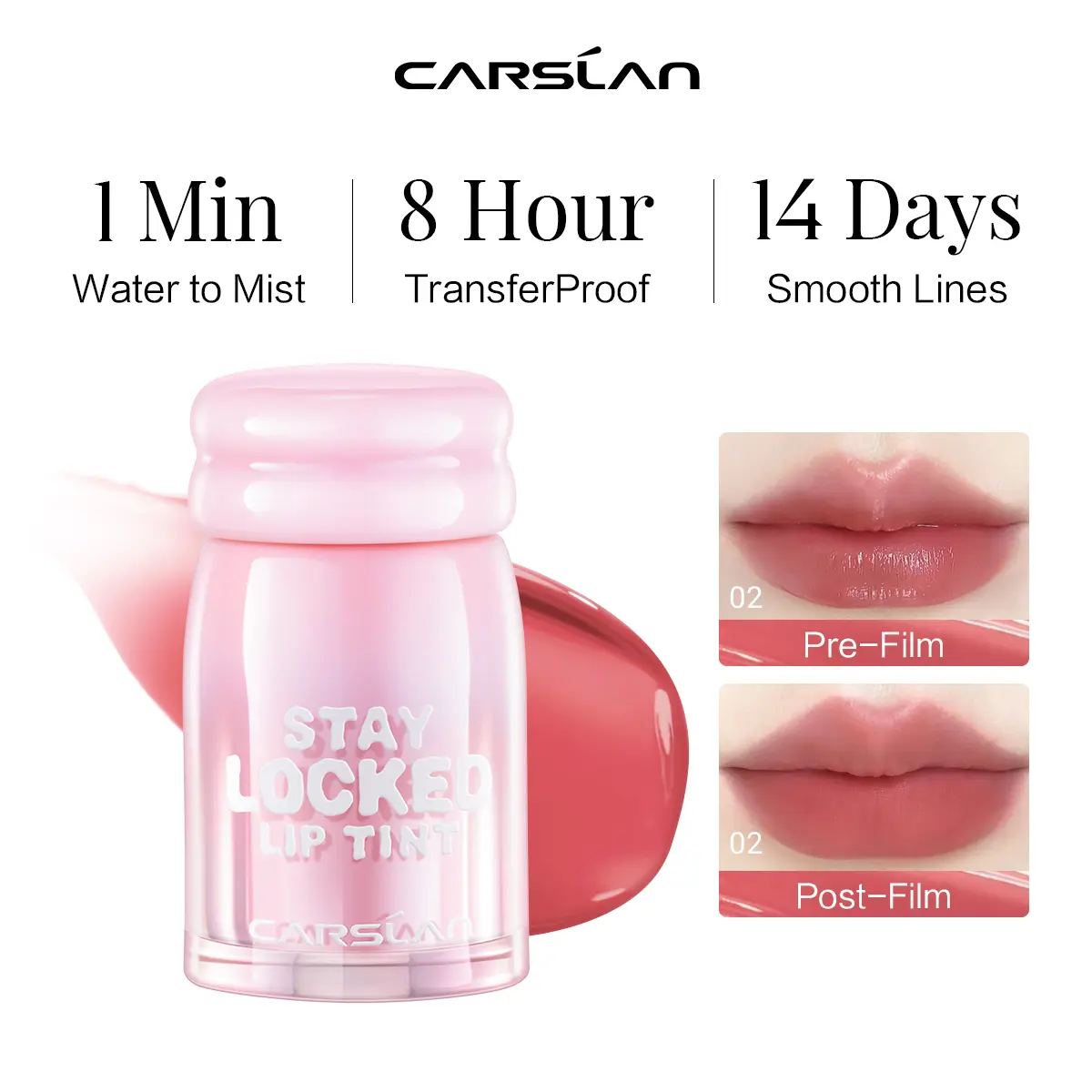 CARSLAN Stay Lip Tint Glossy Turn To Matte Finish Waterproof Long-Lasting Tansferproof Non-Stick Cup Lip Gloss