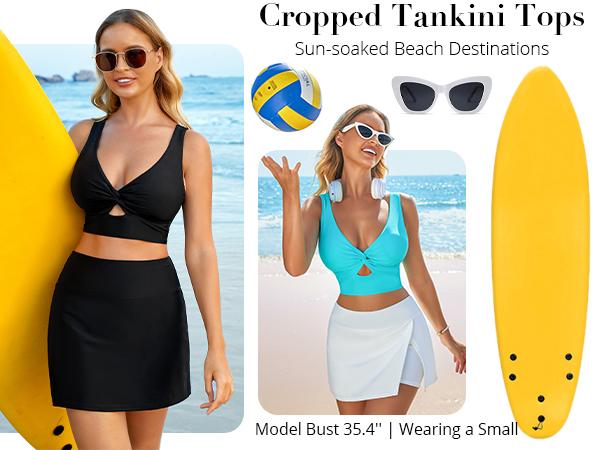 GRAPENT Bikini Tops for Women Cropped StrapCore Tankini Tops Beach Padded Knot Twist Cut Out Adjustable Swimwear Top Only Swimsuit SpringStatements