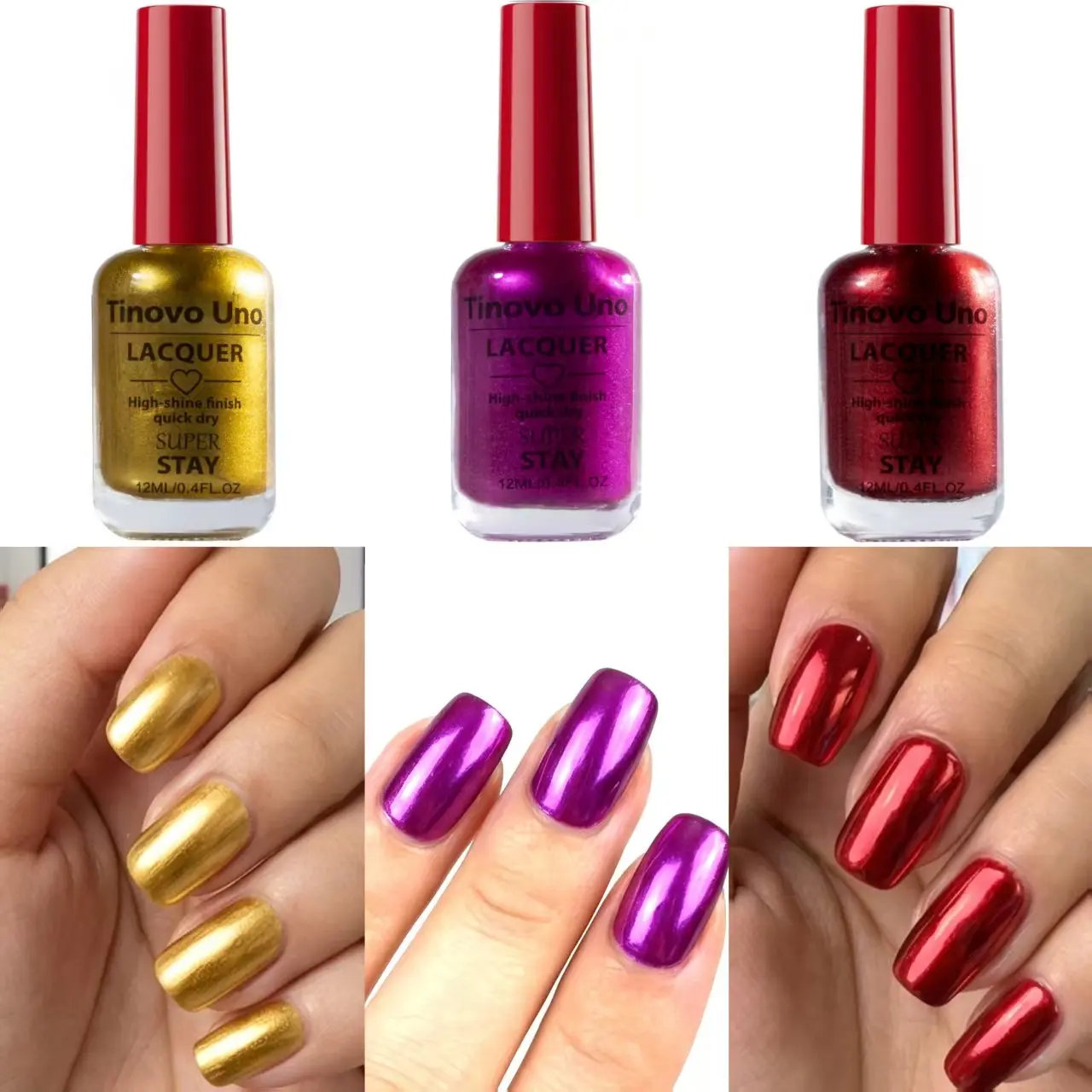 Tinovo Uno 3-piece metal mirror nail polish, baking-free, quick-drying, alcohol-free and durable, suitable for all kinds of holiday parties, adult products