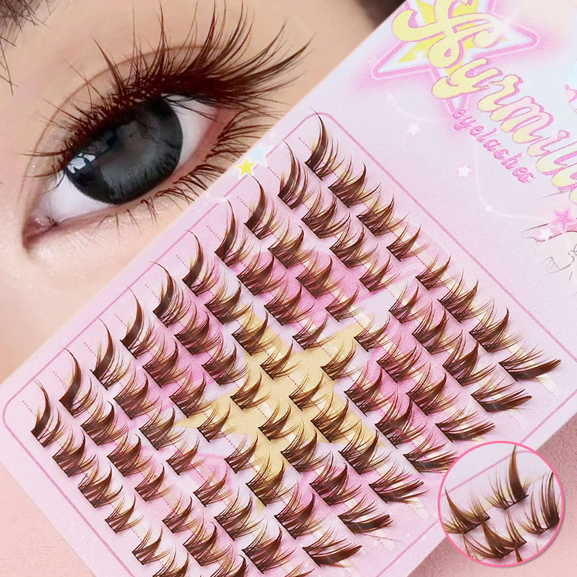Fluffy C Curl Brown Cosmetic Eyelash Extensions, Winged DIY Segmented Individual Beauty Lash Clusters, Synthetic Realistic Makeup Tool, Eyelashes Extensions, Diy Eyelashes Clusters