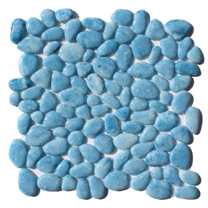 212 MAIN Intrend GP022-Y 12x12x0.37 in. Aqua Blue Gloss Pebble Stone Glass Tile - Ideal for Countertops, Wall Applications, Floor Installations, Tile Countertops, Wall Tile
