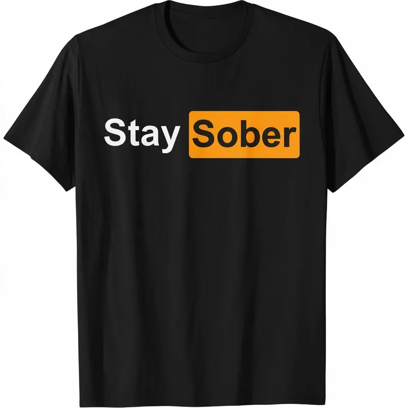 Men's Stay Sober Graphic T-Shirt, Casual Streetwear Top in Soft 100% Cotton, Short Sleeve Crewneck for Summer Menswear, Tshirt