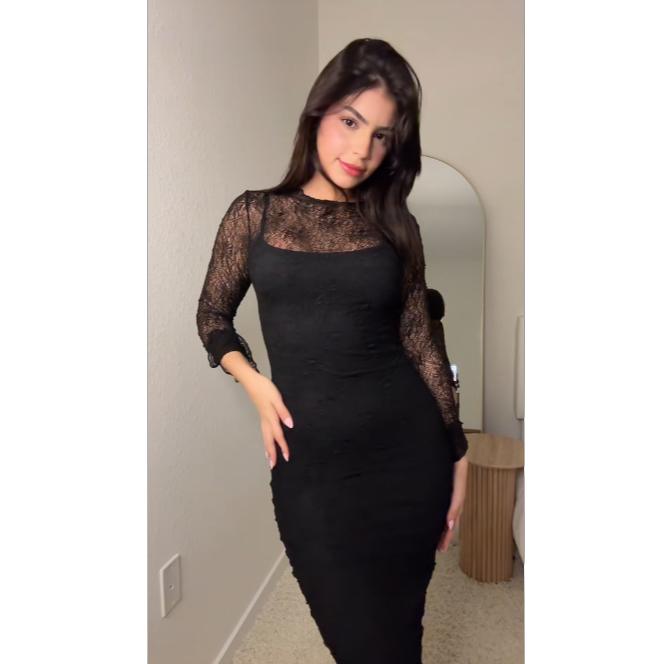 ChicCurve High Standards Dress Elegant Black Lace Dress with Sheer Long Sleeves Formal Fit Summer Outfits White Dress Women's Clothing Premium Lace Fabric Flattering Fit Delicate Lace Detailing Versatile Design for Evening & Cocktail Parties - Feminine