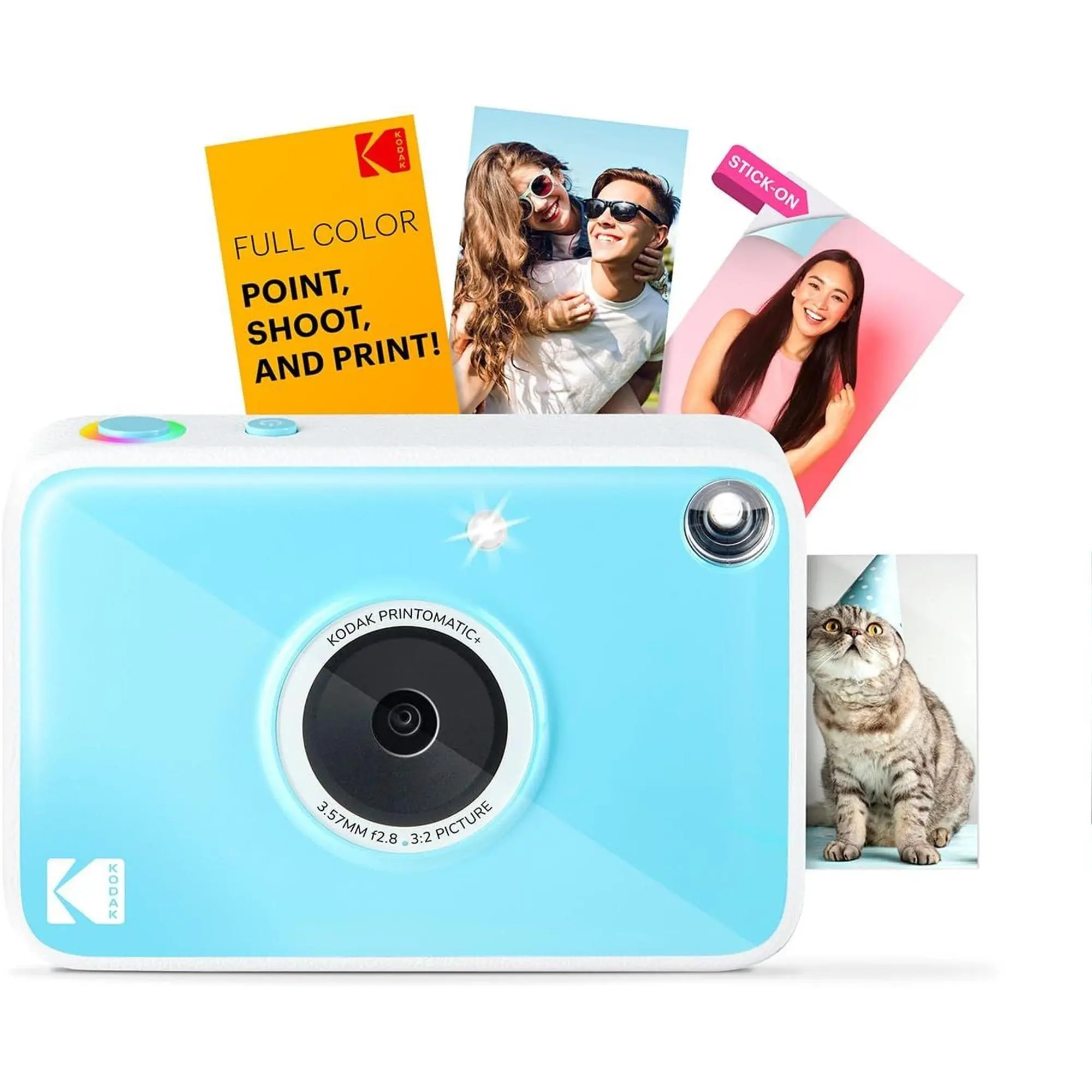 KODAK Printomatic+ Instant Print Digital Shoot Camera - 10MP Fixed Focus Portable Automatic Camera with Interactive RGB LED Status Indicator, Lithium Ion Batteries, Zink 2x3" Sticky-Backed Photo Paper Prints, Picture
