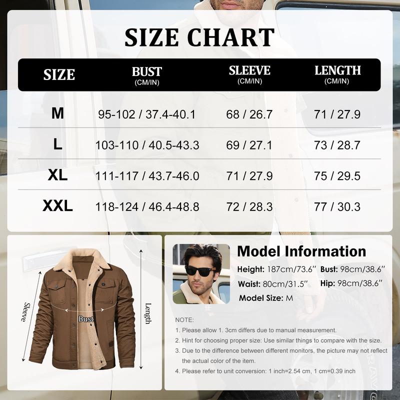 Men's Winter Jacket Sherpa Lined Jacket Warm Trucker Coat Multi Pocket Casual Collared Menswear Tops Cotton Fleece Long Sleeve FallFreshness Khaki Beige Jacket Outdoorfun