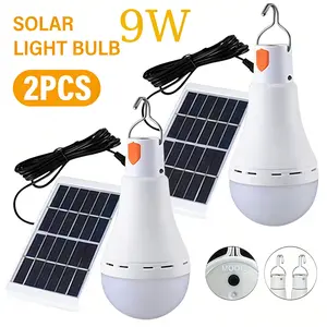 Solar LED Bulbs 9W USB Rechargeable 2PCS with Portable Hook 3 Lighting Modes for Gardens Camping Fishing Night Lights Emergency Use Outdoor Solar Light Bulbs