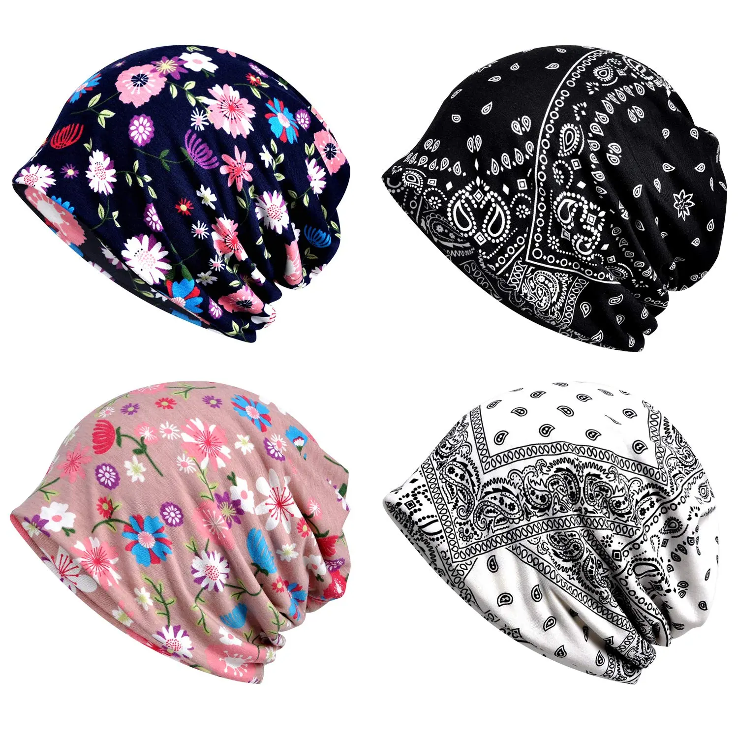 Women's 2/4-Piece Comfy Polyester-Cotton Breathable Chemotherapy Headgear Set - Open-Top Stretch Fit Sun Hat, Shower Cap for Daily Wear, Hiking (Home & Bathroom Supplies), Dual-Use